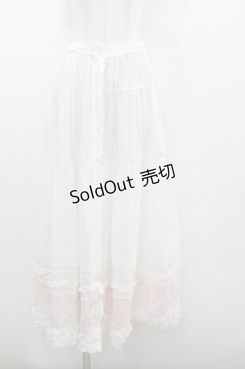 画像1: PINK HOUSE / ハートワッペンパッチワーク使いローンスカート  白Ｘピンク I-26-01-22-058-LO-SK-SA-ZI (1)