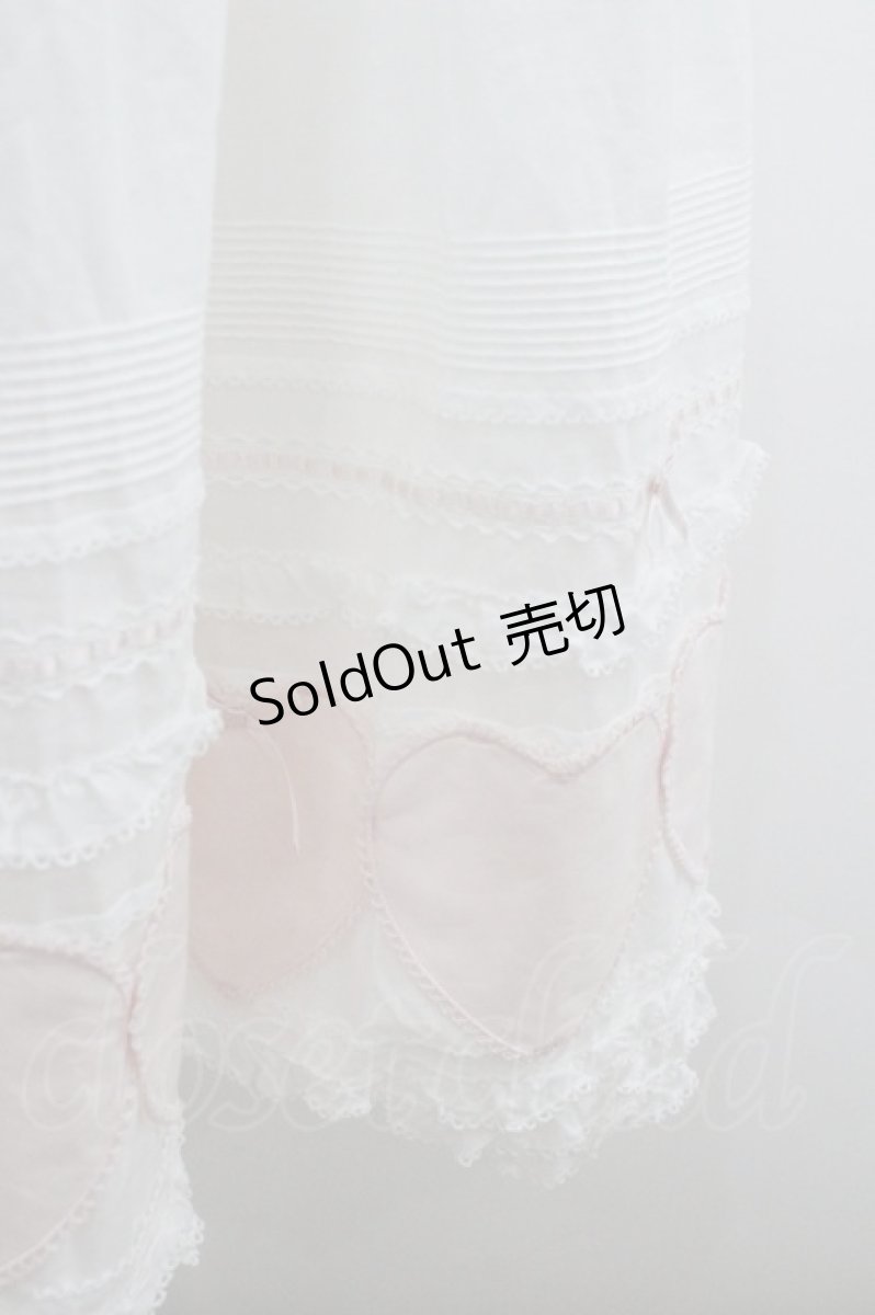 画像2: PINK HOUSE / ハートワッペンパッチワーク使いローンスカート  白Ｘピンク I-26-01-22-058-LO-SK-SA-ZI (2)