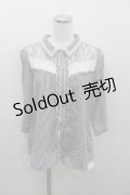 axes femme / レース切り替えロールアップシャツ  紺Ｘ白 I-26-01-22-007-0-BL-SA-ZI