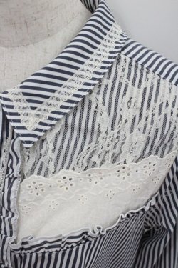 画像2: axes femme / レース切り替えロールアップシャツ  紺Ｘ白 I-26-01-22-007-0-BL-SA-ZI