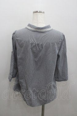 画像3: axes femme / レース切り替えロールアップシャツ  紺Ｘ白 I-26-01-22-007-0-BL-SA-ZI