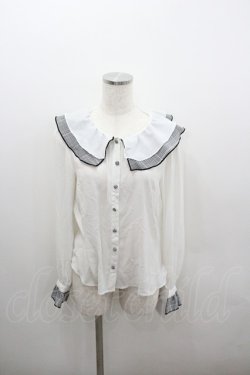 画像1: Ank Rouge / 千鳥フリルシフォン長袖ブラウス  白Ｘ黒 I-26-01-22-003-CA-BL-SA-ZI