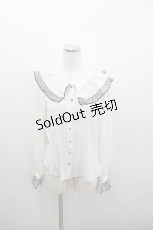 画像1: Ank Rouge / 千鳥フリルシフォン長袖ブラウス  白Ｘ黒 I-26-01-22-003-CA-BL-SA-ZI (1)