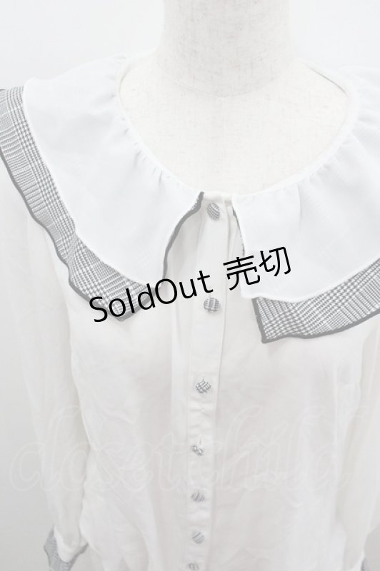 画像2: Ank Rouge / 千鳥フリルシフォン長袖ブラウス  白Ｘ黒 I-26-01-22-003-CA-BL-SA-ZI (2)