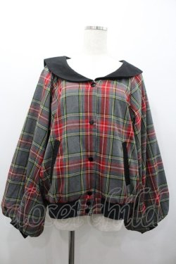 画像1: HEIHEI / チェックセーラーカラーブルゾン  グレーＸ赤チェック I-26-01-24-034-PU-JA-SA-ZI