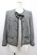 INGEBORG / ギンガムチェックリボンジャケット  黒Ｘ白 I-26-01-24-036-LO-JA-SA-ZI