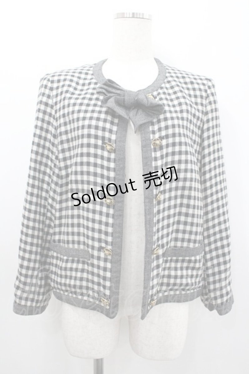 画像1: INGEBORG / ギンガムチェックリボンジャケット  黒Ｘ白 I-26-01-24-036-LO-JA-SA-ZI (1)