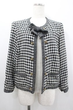 画像1: INGEBORG / ギンガムチェックリボンジャケット  黒Ｘ白 I-26-01-24-036-LO-JA-SA-ZI