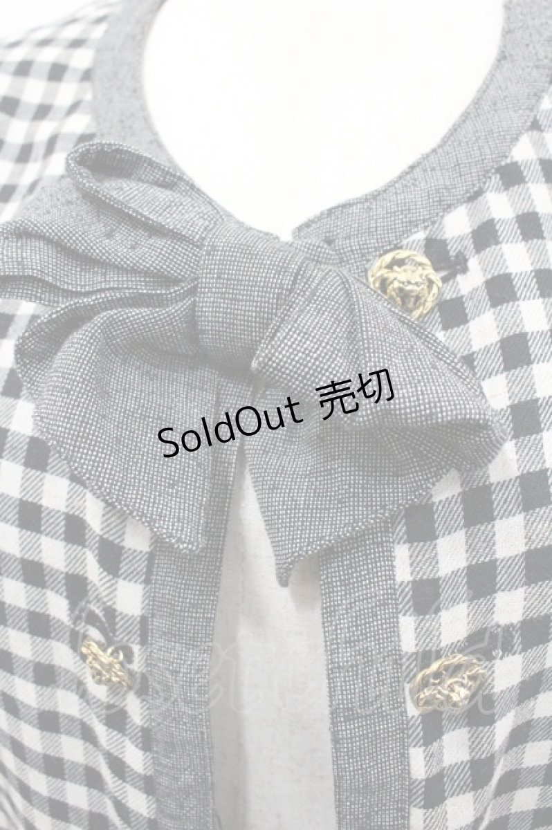 画像4: INGEBORG / ギンガムチェックリボンジャケット  黒Ｘ白 I-26-01-24-036-LO-JA-SA-ZI (4)