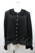 KANEKO ISAO / ピコフリル襟袖付きパールボタンジャケット  ブラック I-26-01-24-039-EL-JA-SA-ZI