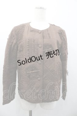 画像1: WONDERFUL WORLD / ピコフリル&ピンタックモチーフパッチワークジャケット  ブラウン I-26-01-24-042-LO-JA-SA-ZI