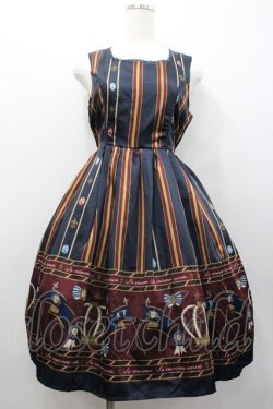 画像1: axes femme kawaii / アンティークモチーフストライプジャンパースカート  黒 I-26-01-24-054-AX-OP-SA-ZI