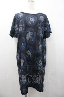 画像1: Enchantlic Enchantilly / 猫の王女達の肖像画カットソーワンピース  黒ｘ紺 I-26-01-24-068-LO-OP-HR-ZI