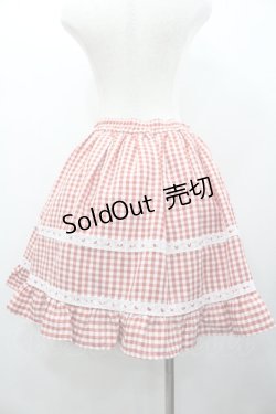 画像2: DearMyLove / はしごレースサス付きフリルリボンスカート LL 赤Ｘ白チェック I-26-01-24-076-EL-SK-SA-ZI
