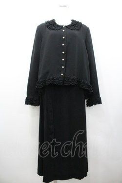 画像1: KANEKO ISAO / ピコフリル襟袖ジャケット&スカートセットアップ  ブラック I-26-01-24-081-EL-SK-SA-ZI