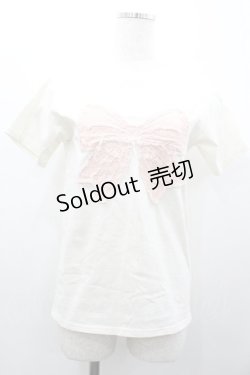 画像1: jouetie / リボンモチーフTシャツ  アイボリーＸピンク I-26-01-24-010-EL-TO-SA-ZI