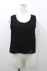 画像1: KANEKO ISAO / ピコフリルボーダーシフォンノースリーブブラウス  ブラック I-26-01-24-018-EL-BL-SA-ZI (1)