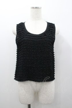 画像1: KANEKO ISAO / ピコフリルボーダーシフォンノースリーブブラウス  ブラック I-26-01-24-018-EL-BL-SA-ZI