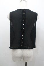 画像2: KANEKO ISAO / ピコフリルボーダーシフォンノースリーブブラウス  ブラック I-26-01-24-018-EL-BL-SA-ZI (2)