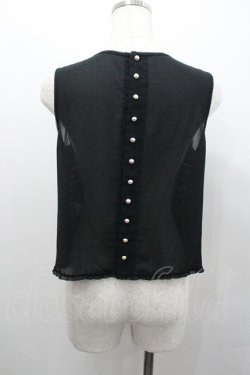 画像2: KANEKO ISAO / ピコフリルボーダーシフォンノースリーブブラウス  ブラック I-26-01-24-018-EL-BL-SA-ZI