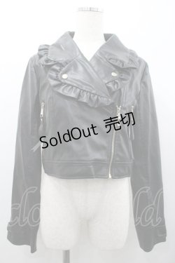 画像1: axes femme kawaii / フリル合皮ライダース  黒 I-26-01-24-030-AX-JA-AS-ZI