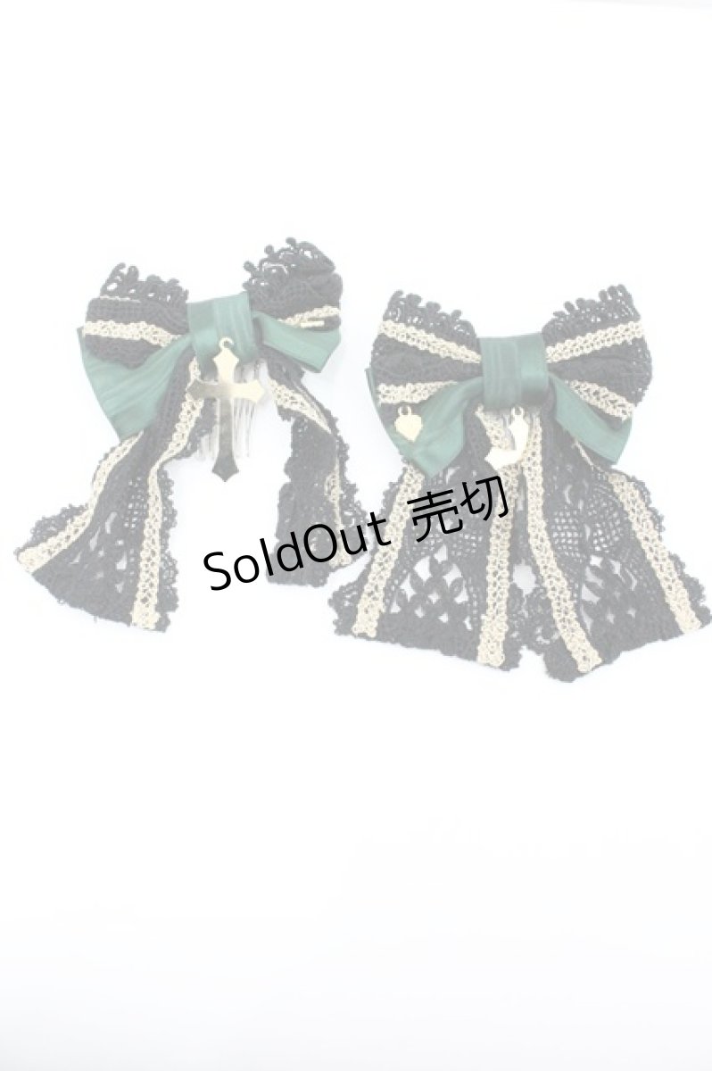 画像1: BABY,THE STARS SHINE BRIGHT / Maria de la Croixリボンコーム  黒ｘ黒レースｘゴールド I-26-01-26-095-BA-AC-SA-ZT610-F002 (1)