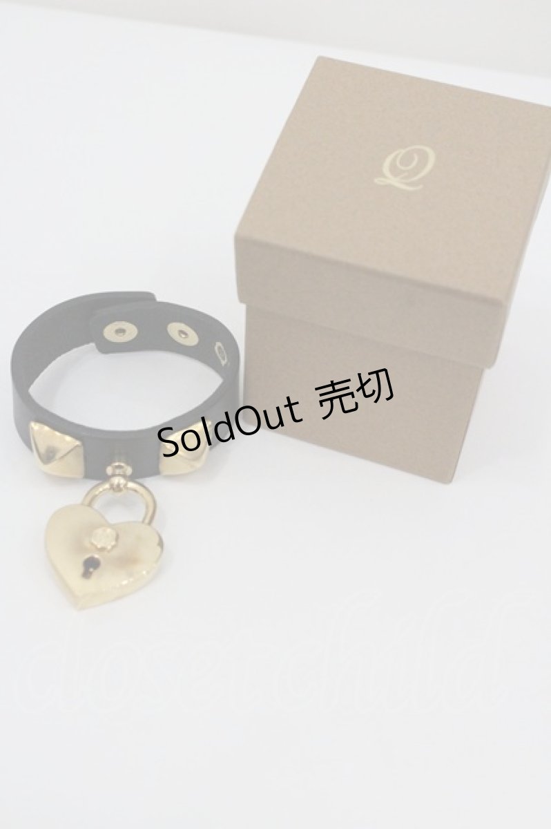 画像1: Q-pot. / ハートロック・パドロックレザーブレスレット  黒Ｘゴールド I-26-01-26-028-QP-AC-SA-ZI (1)