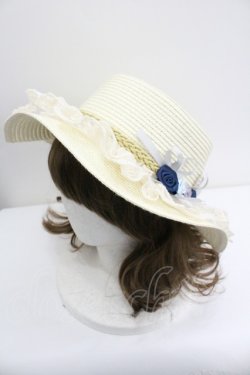 画像1: axes femme / 巻き薔薇レース雑材カンカン帽  アイボリーＸブルー I-26-01-27-021-AX-AC-SA-ZI