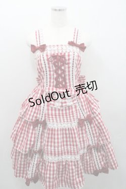 画像1: metamorphose / ３段フリルジャンパースカート（ギンガム）  赤×白 I-26-01-29-030-ME-OP-TE-ZI