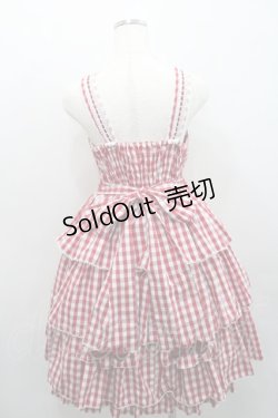画像2: metamorphose / ３段フリルジャンパースカート（ギンガム）  赤×白 I-26-01-29-030-ME-OP-TE-ZI