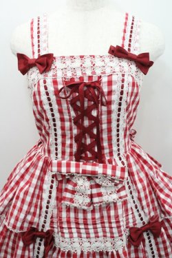 画像3: metamorphose / ３段フリルジャンパースカート（ギンガム）  赤×白 I-26-01-29-030-ME-OP-TE-ZI
