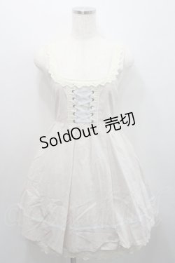 画像1: Blue rouge / 胸元編み上げストライプジャンパースカート  ベージュ I-26-01-29-034-CA-OP-TE-ZI