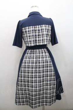 画像2: axes femme / ブロッキングフリル袖ワンピース  ネイビーＸ白 I-26-01-29-046-AX-OP-SA-ZI