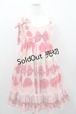 画像1: Bacio Bouquet / Sweet Strawberryハイウエストジャンパースカート  ピンクＸ赤 I-26-01-29-053-0-OP-SA-ZI