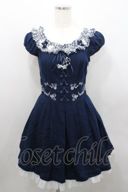 画像1: Secret Honey / お花モチーフ編み上げワンピース 2 ネイビー I-26-01-29-068-CA-OP-TE-ZI