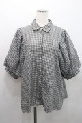 axes femme / ボリューム袖ブラウス  黒Ｘ白チェック I-26-01-29-008-AX-BL-SA-ZI