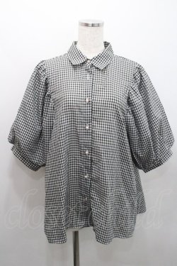 画像1: axes femme / ボリューム袖ブラウス  黒Ｘ白チェック I-26-01-29-008-AX-BL-SA-ZI