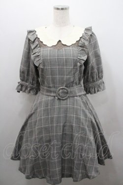 画像1: Secret Honey / スカラップ襟グレンチェック半袖ワンピース 2 グレー×ピンク I-26-01-29-080-CA-OP-TE-ZI