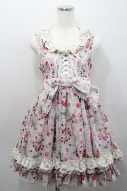 画像1: FRILL / ローズ&スウィーツプリントジャンパースカート  ピンク I-26-01-29-084-HN-OP-SA-ZI