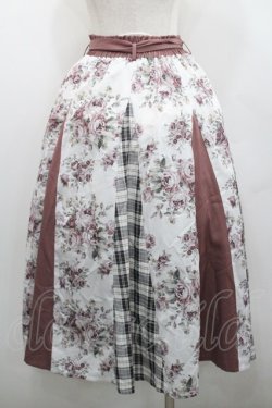 画像2: axes femme / 花柄×チェック柄切替スカート  白Ｘピンク I-26-01-29-093-AX-SK-SA-ZI