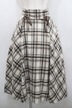 画像1: axes femme / レースアップ起毛チェックスカート  アイボリーＸブラウン I-26-01-29-096-AX-SK-SA-ZI