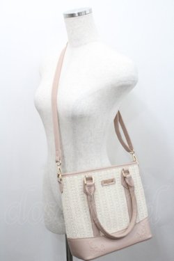 画像3: axes femme / 合皮×雑材バイカラーバッグ  ピンクＸアイボリー I-26-01-29-100-AX-BG-SA-ZI