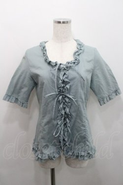 画像1: PINK HOUSE / フリル半袖ブラウス  サックス I-26-01-29-016-LO-BL-SA-ZI