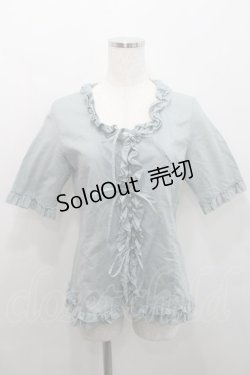 画像1: PINK HOUSE / フリル半袖ブラウス  サックス I-26-01-29-016-LO-BL-SA-ZI