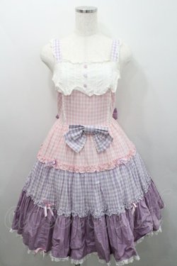 画像1: Angelic Pretty / カラフルギンガムジャンパースカート  ピンク×ラベンダー I-26-01-29-026-AP-OP-TE-ZI