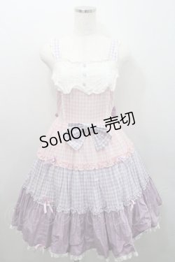 画像1: Angelic Pretty / カラフルギンガムジャンパースカート  ピンク×ラベンダー I-26-01-29-026-AP-OP-TE-ZI