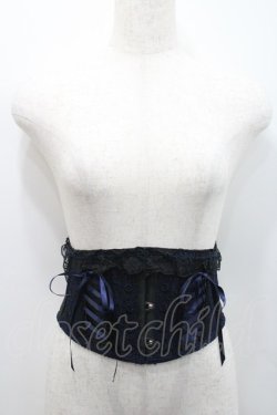 画像1: MR corset / サイド編み上げコルセット  黒Ｘ紺 I-26-01-31-001-PU-ZA-SA-ZI