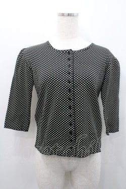 画像1: INGEBORG / 水玉五分袖カットソーカーディガン  ブラック I-26-01-31-026-LO-TO-SA-ZI
