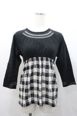 画像1: PINK HOUSE / チェリー柄切替トップス L ブラック I-26-01-31-028-LO-TO-SA-ZI