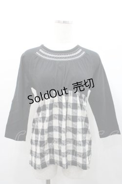 画像1: PINK HOUSE / チェリー柄切替トップス L ブラック I-26-01-31-028-LO-TO-SA-ZI